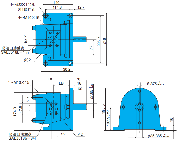 日本<a href='http://www.nachi-china.net' target='_blank'><u>NACHI齿轮泵</u></a>IPH-4A-*-20（脚座式右转）安装尺寸图